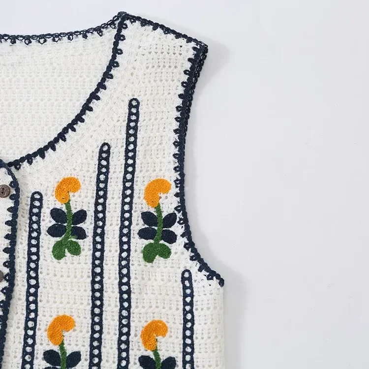 Wholesale ivory floral stripe crochet-look vest for OEM and private label production 5