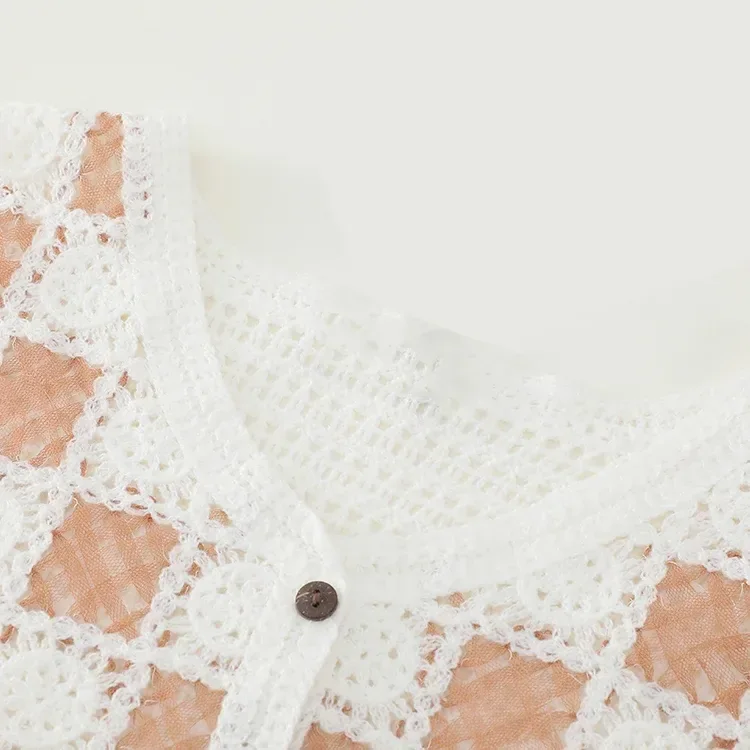 Wholesale blush check crochet-look button vest for OEM and private label production 3