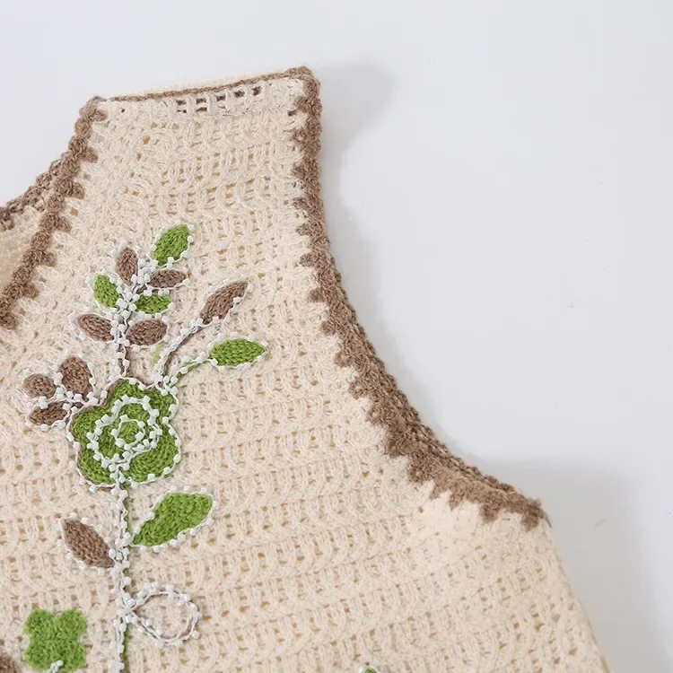 Wholesale ivory botanical embroidered crochet-look vest for OEM and private label production 6