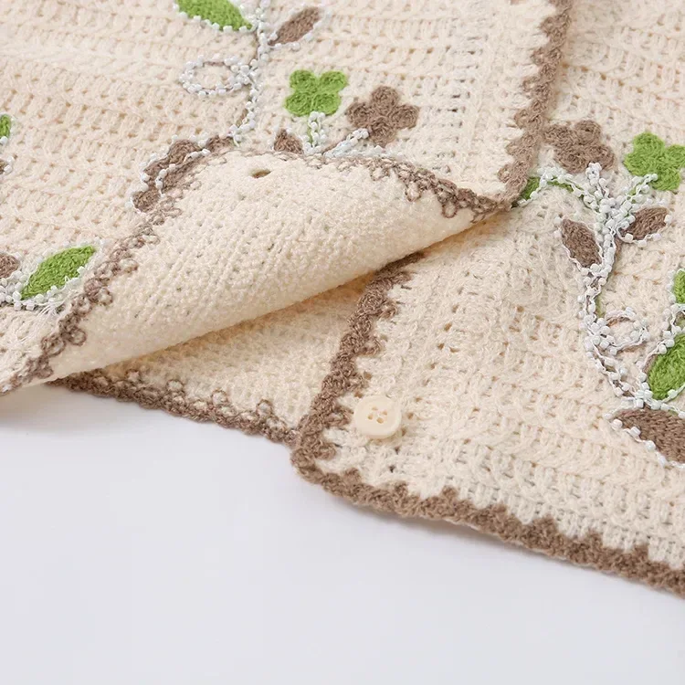 Wholesale ivory botanical embroidered crochet-look vest for OEM and private label production 7