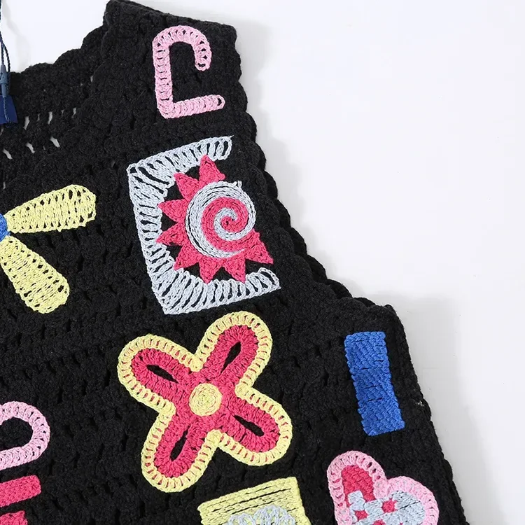 Wholesale black graphic floral crochet-look tank top for OEM and private label production 4