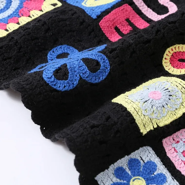 Wholesale black graphic floral crochet-look tank top for OEM and private label production 6