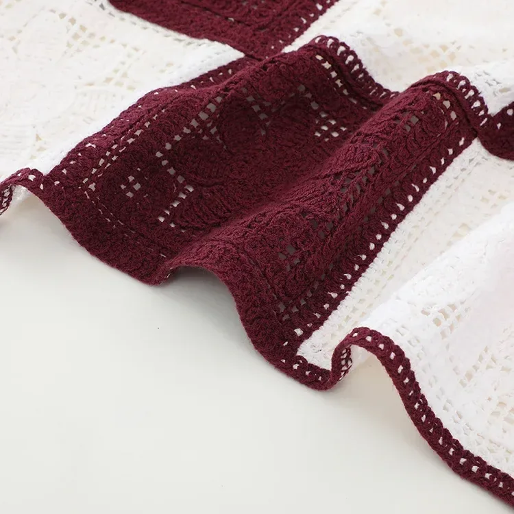 Wholesale burgundy patchwork crochet-look shirt for OEM and private label production 3