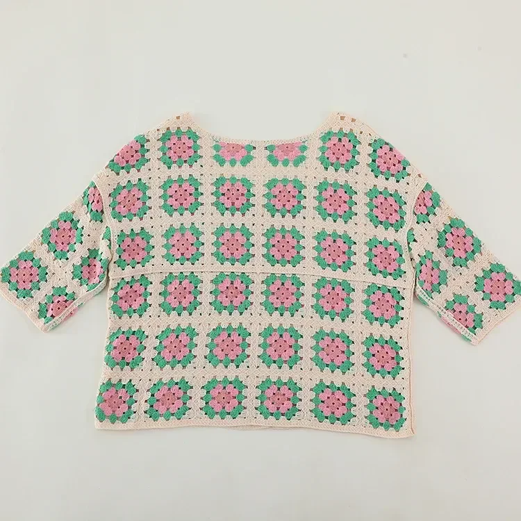 Wholesale pastel granny square crochet-look top for OEM and private label production 4