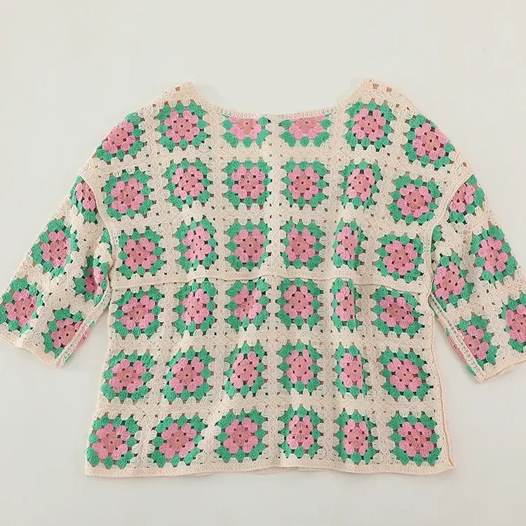 Wholesale pastel granny square crochet-look top for OEM and private label production 8