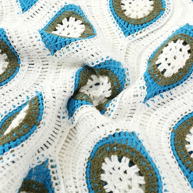 Wholesale Blue Geometric Crochet-Look Sweater alternate view