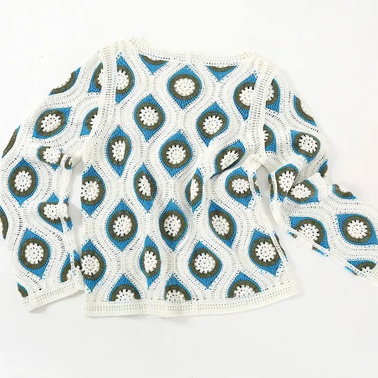 Wholesale blue geometric crochet-look sweater for OEM and private label production 8