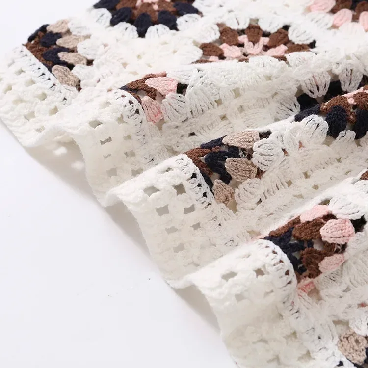 Wholesale brown floral crochet-look short sleeve top for OEM and private label production 6