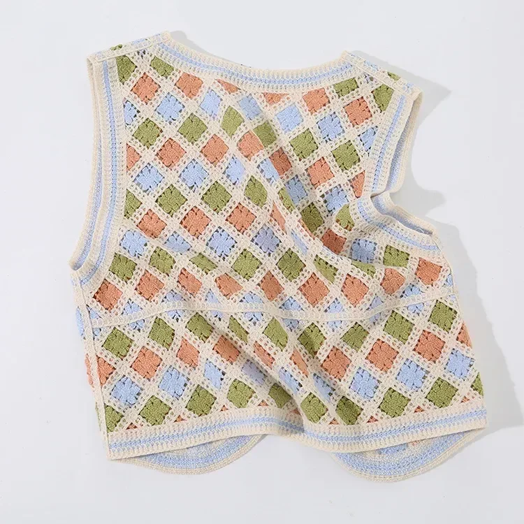 Wholesale Pastel Argyle Crochet-Look Button Vest alternate view