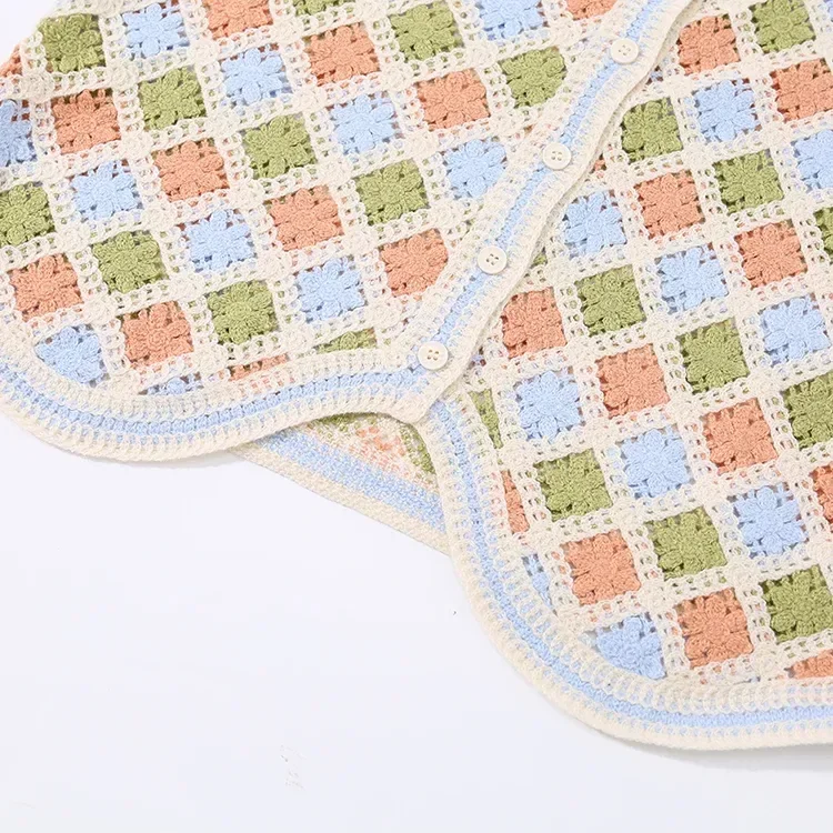 Wholesale pastel argyle crochet-look button vest for OEM and private label production 6