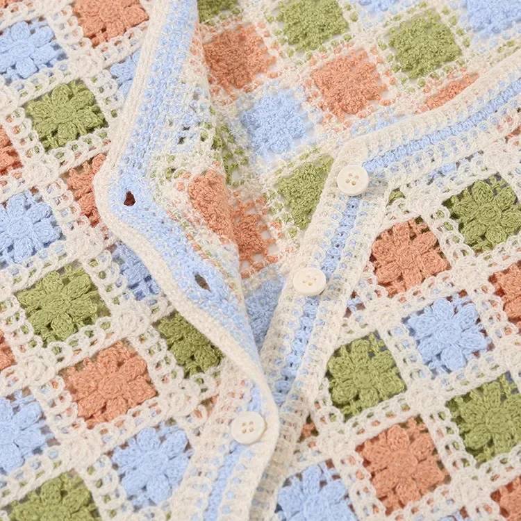 Wholesale pastel argyle crochet-look button vest for OEM and private label production 7