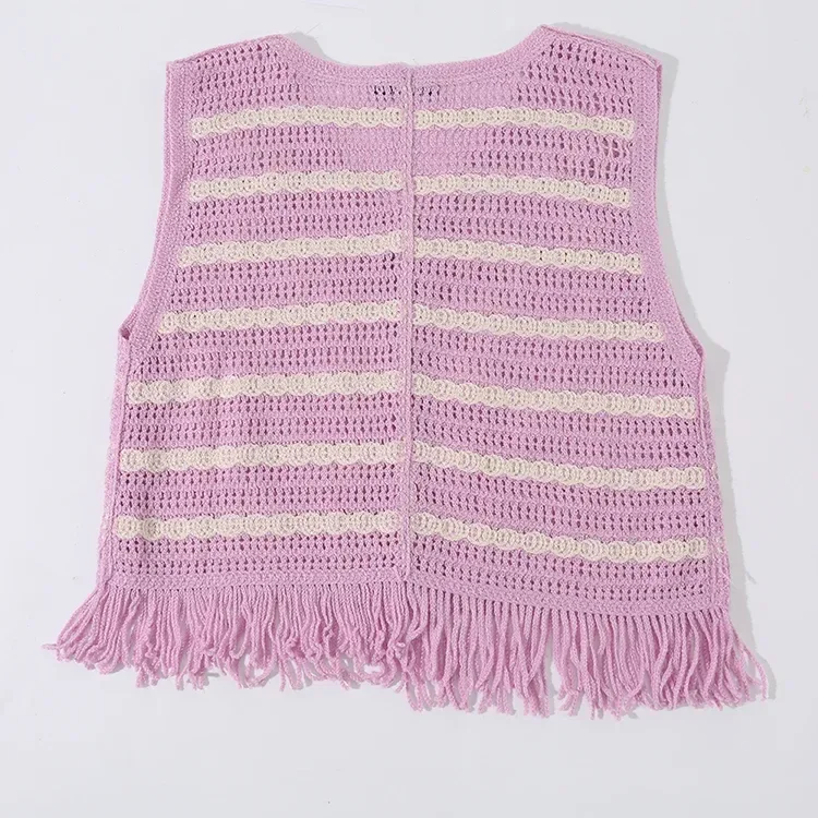 Wholesale lilac floral fringe crochet-look vest for OEM and private label production 7