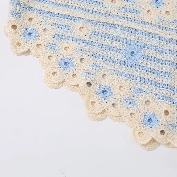 Wholesale blue stripe asymmetric crochet-look tank for OEM and private label production 6