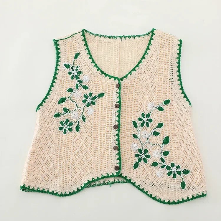 Wholesale Ivory Green Botanical Crochet-Look Vest alternate view
