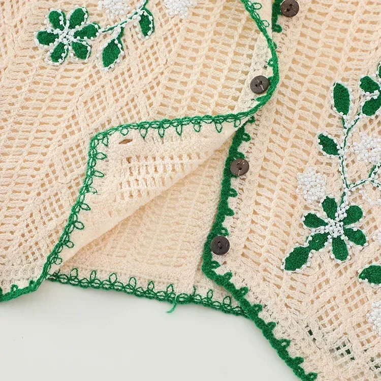 Wholesale ivory green botanical crochet-look vest for OEM and private label production 7