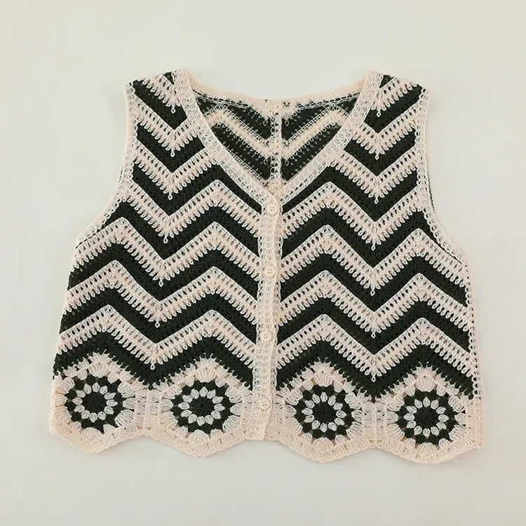 Wholesale black chevron crochet-look vest for OEM and private label production 2