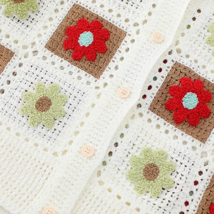 Wholesale red green granny square crochet-look cardigan for OEM and private label production 6