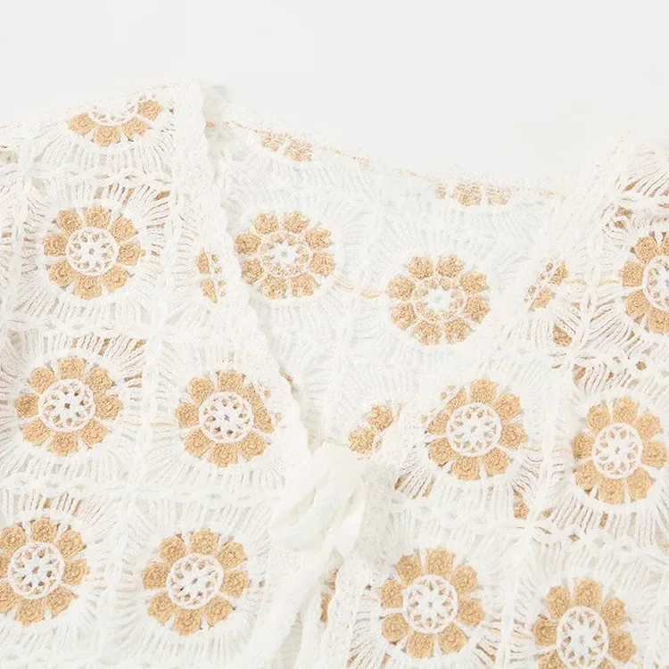 Wholesale ivory neutral floral crochet-look cardigan for OEM and private label production 5