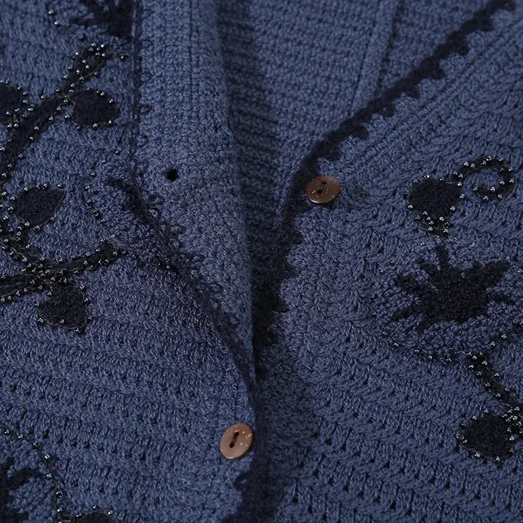 Wholesale navy floral crochet-look button vest for OEM and private label production 6