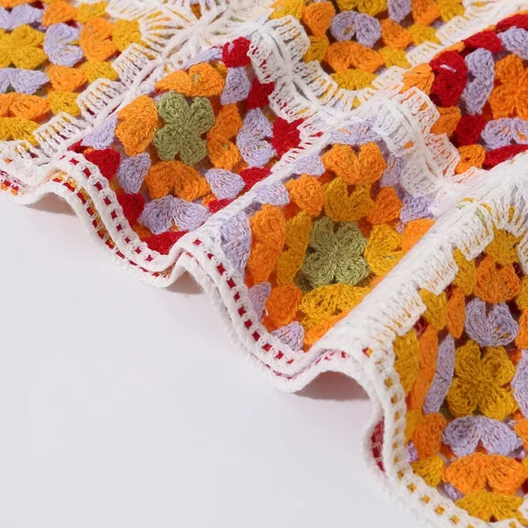 Wholesale rust multicolor patchwork crochet-look top for OEM and private label production 8
