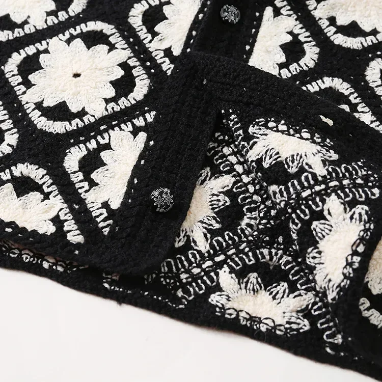 Wholesale black white geometric crochet-look shirt for OEM and private label production 7