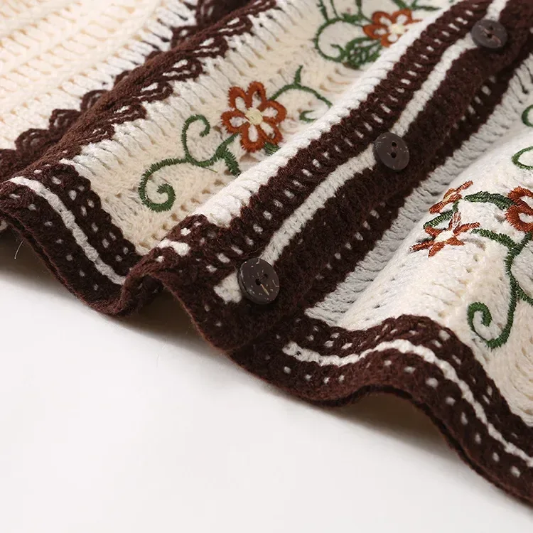 Wholesale ivory burgundy embroidered crochet-look cardigan for OEM and private label production 8