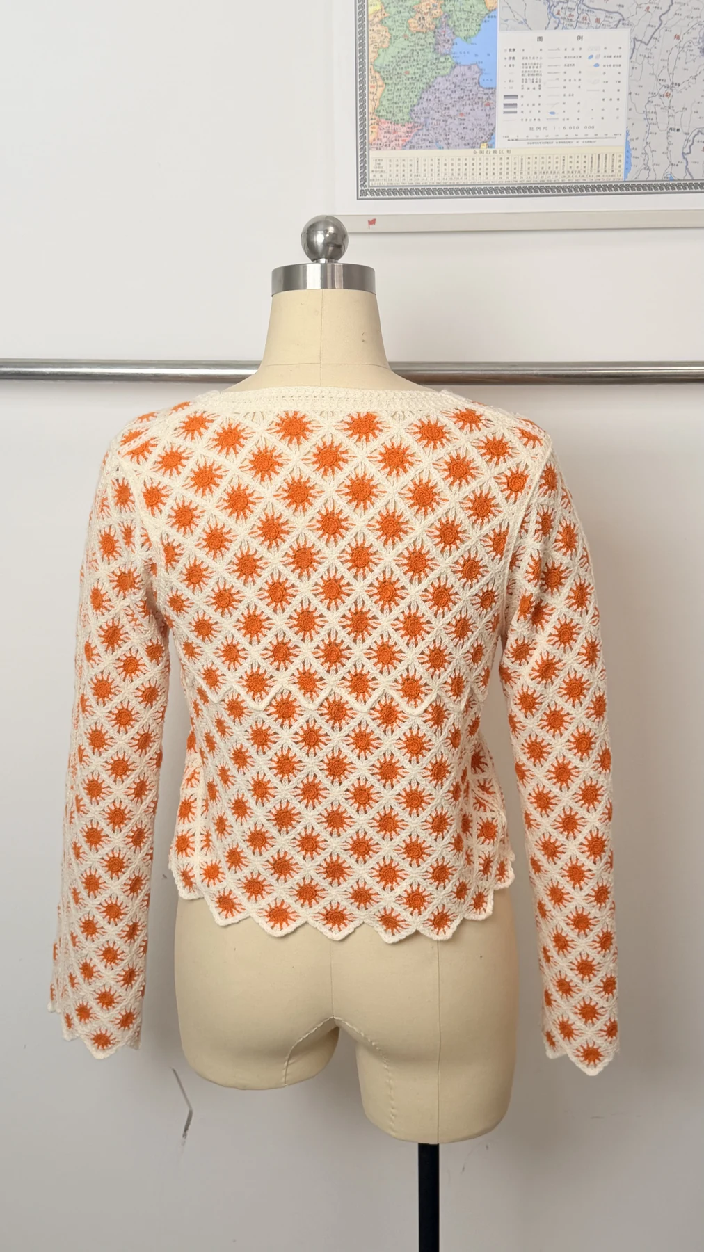 Wholesale Orange Daisy Crochet-Look Button Cardigan alternate view
