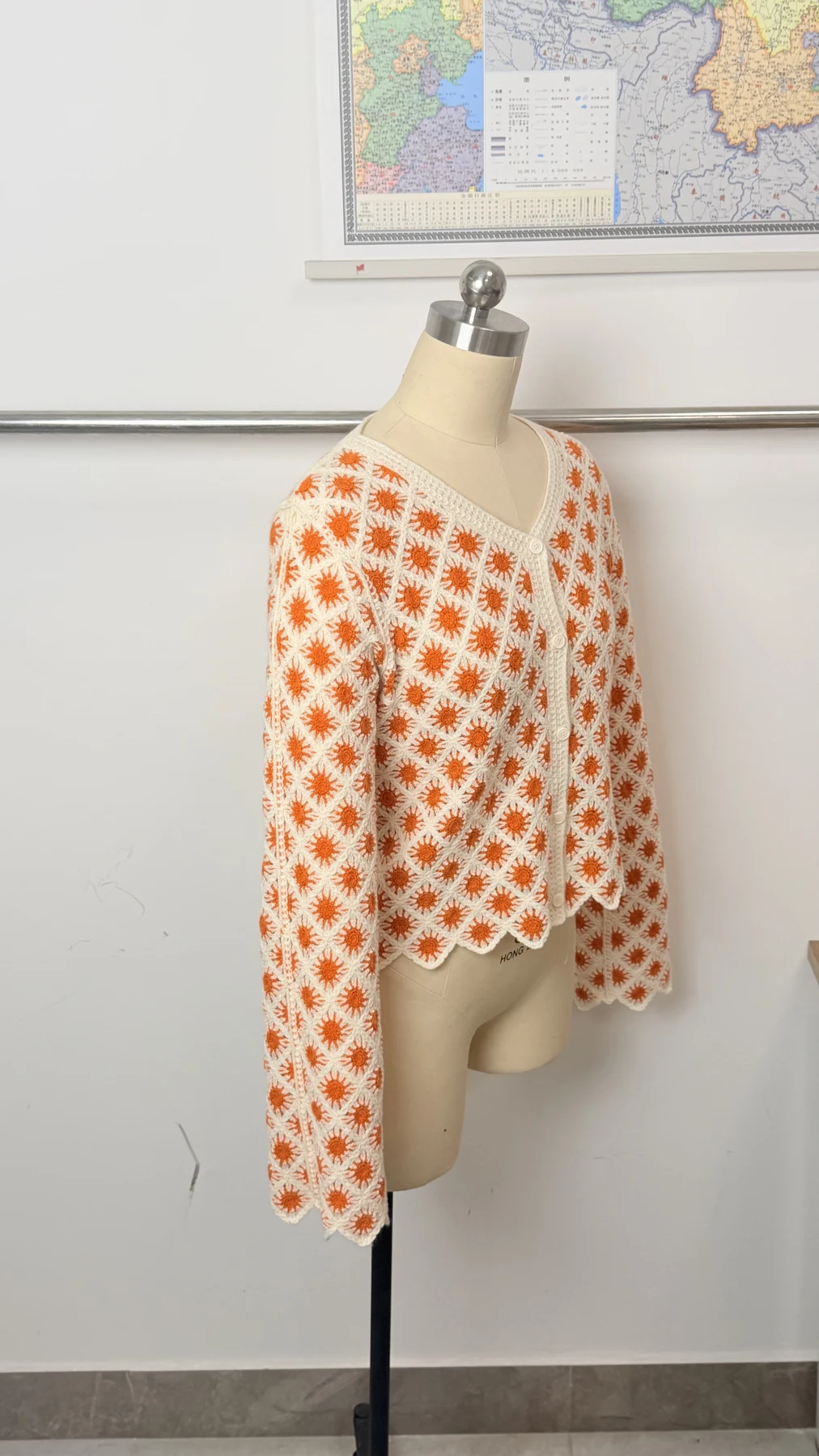 Wholesale Orange Daisy Crochet-Look Button Cardigan for OEM and private label production 4