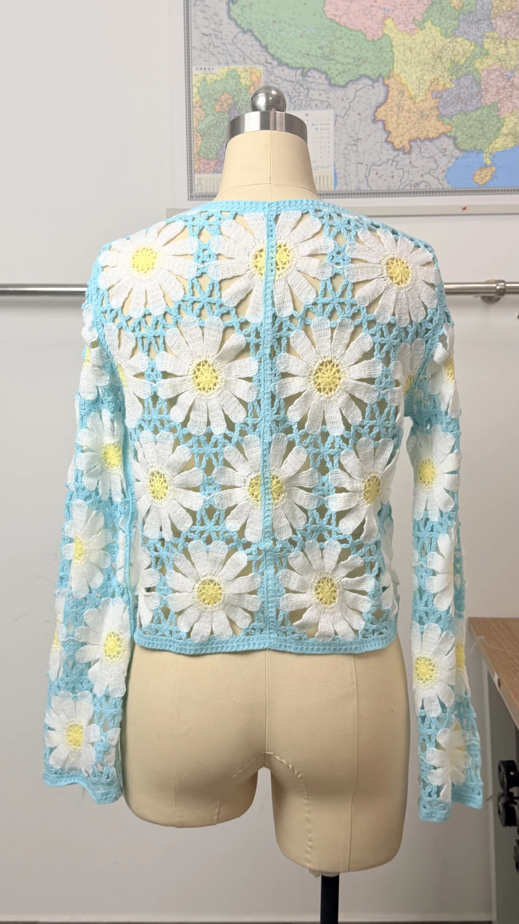 Wholesale Sky Blue Daisy Crochet-Look Cardigan alternate view