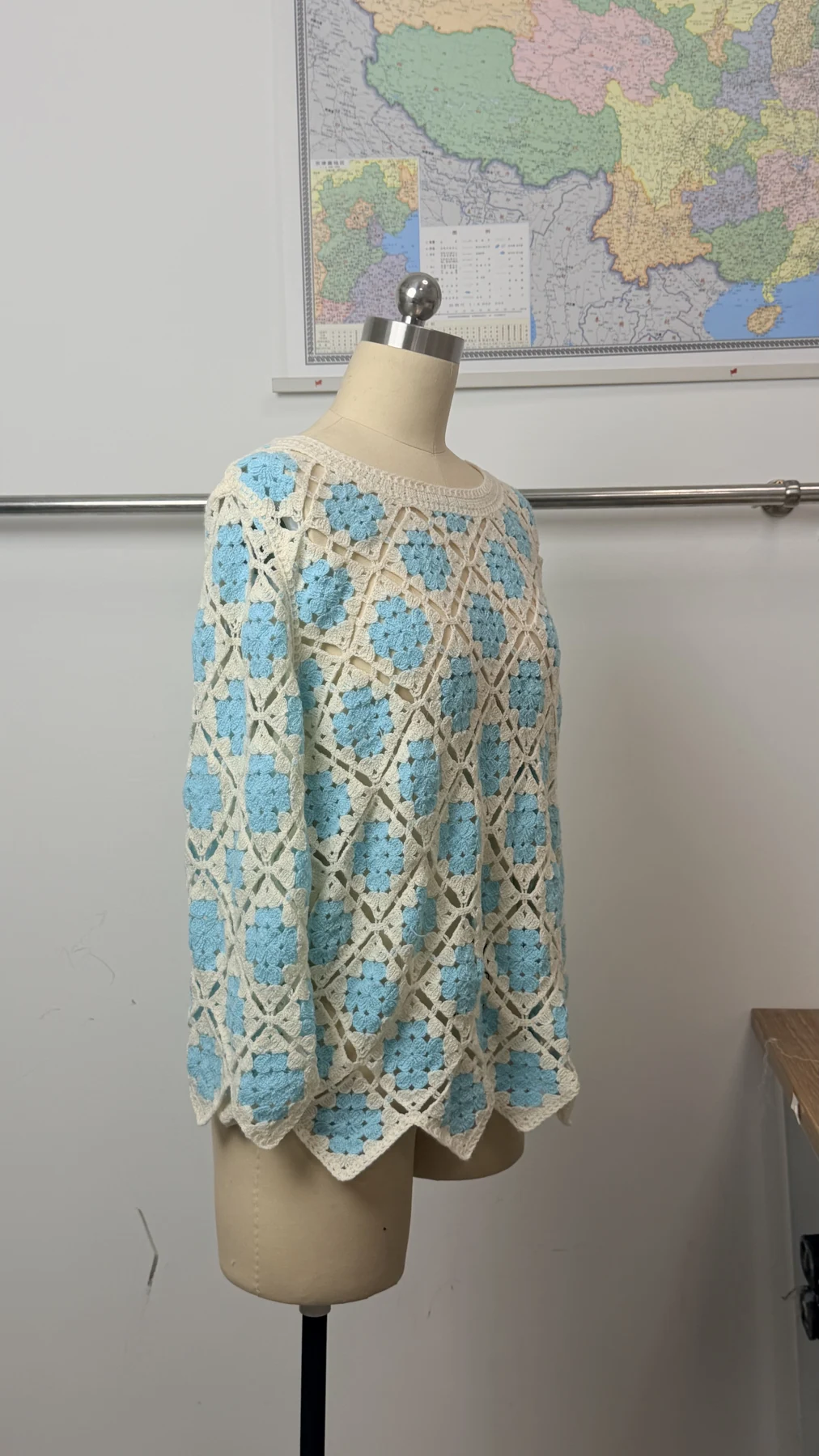 Wholesale Aqua Diamond Crochet-Look Tunic Top alternate view