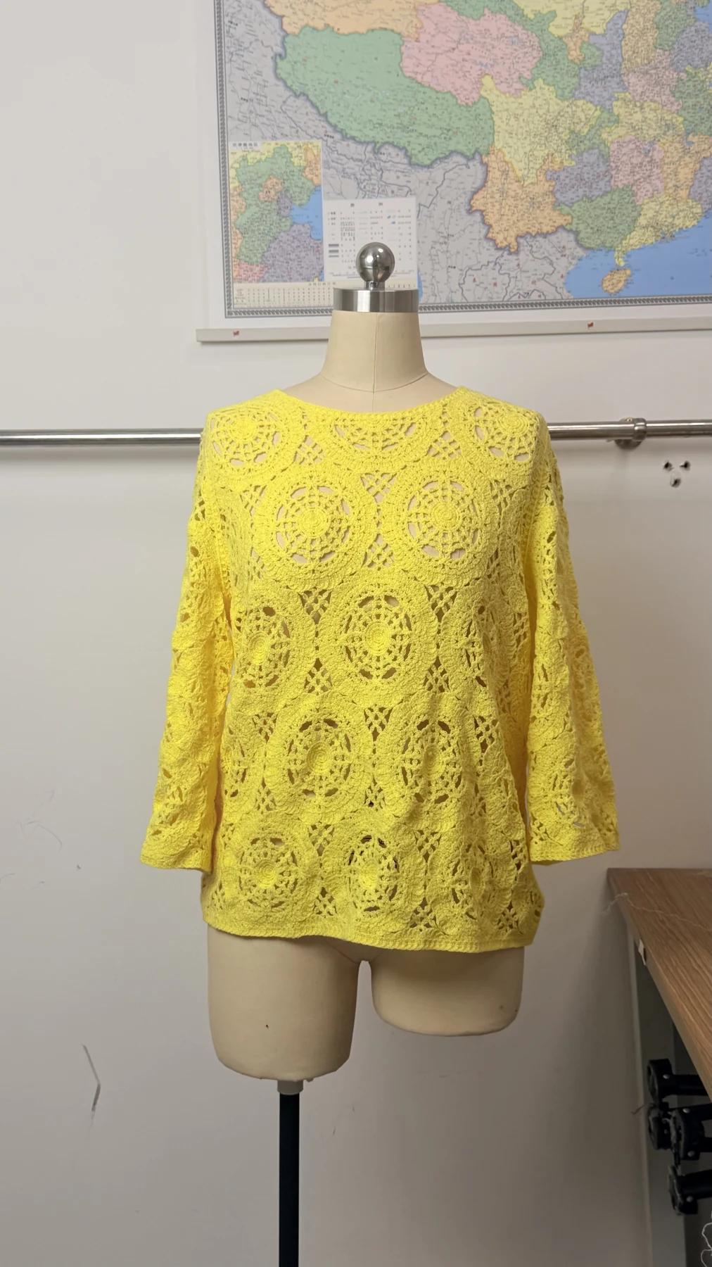 Wholesale Yellow Openwork Crochet-Look Tunic for OEM and private label production
