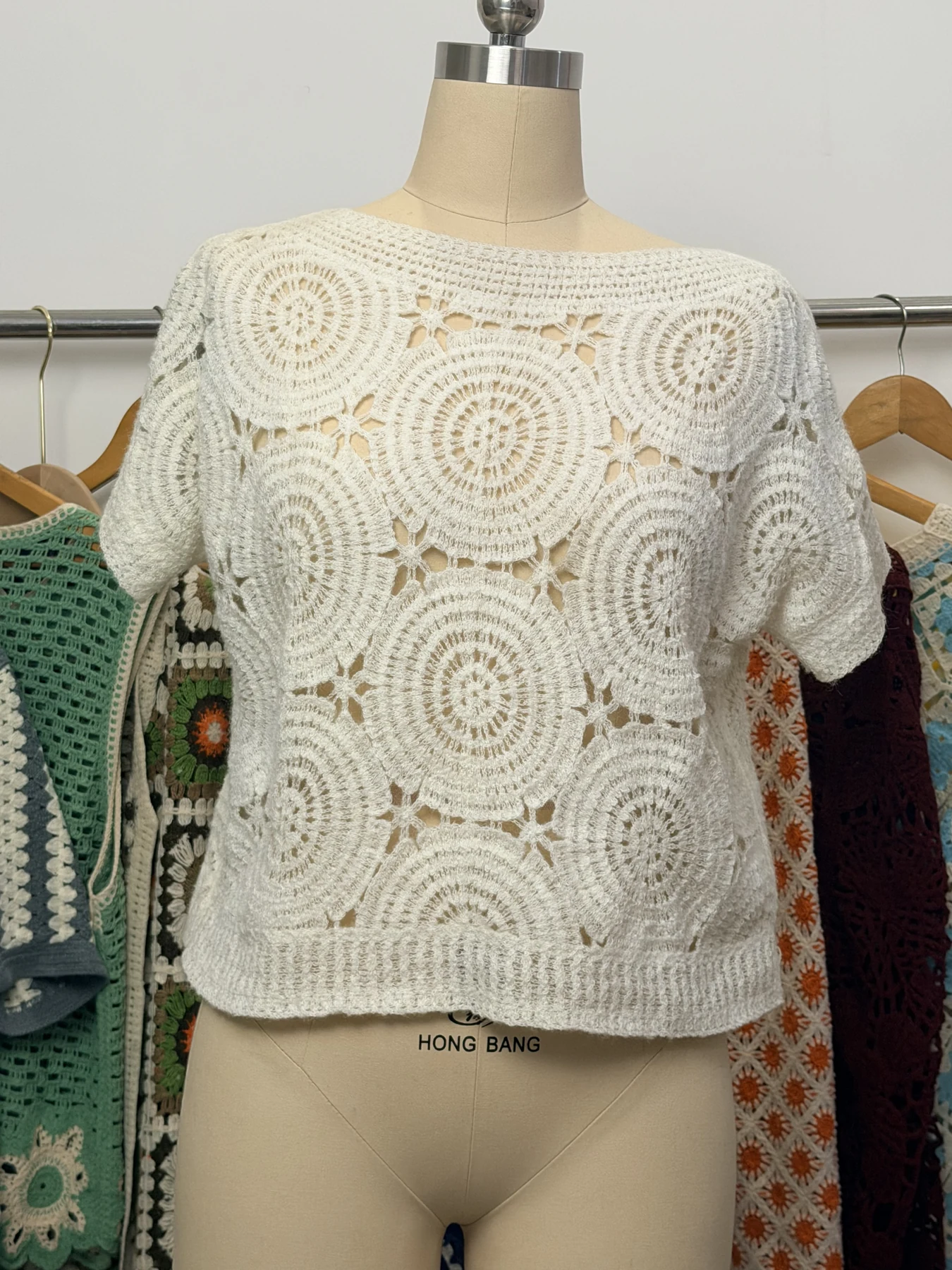 Wholesale Ivory Circular Motif Crochet-Look Top alternate view