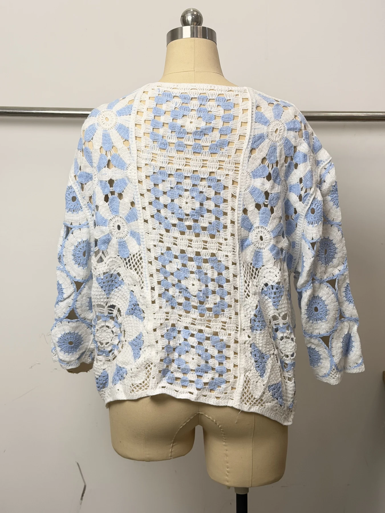 Wholesale Blue Ivory Floral Crochet-Look Cardigan alternate view
