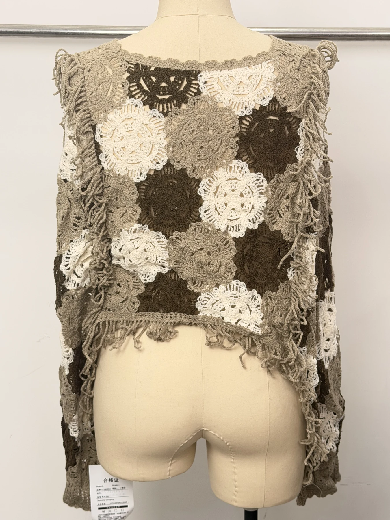 Wholesale Taupe Ivory Floral Crochet-Look Asymmetric Top for OEM and private label production 4