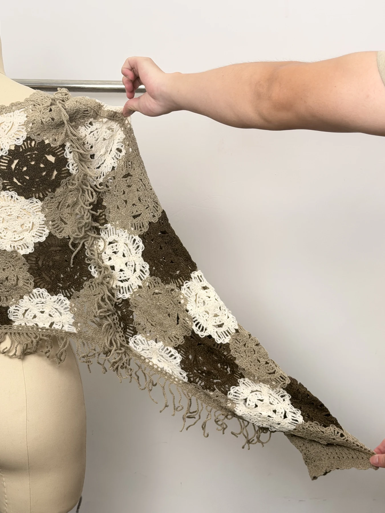 Wholesale Taupe Ivory Floral Crochet-Look Asymmetric Top for OEM and private label production 6