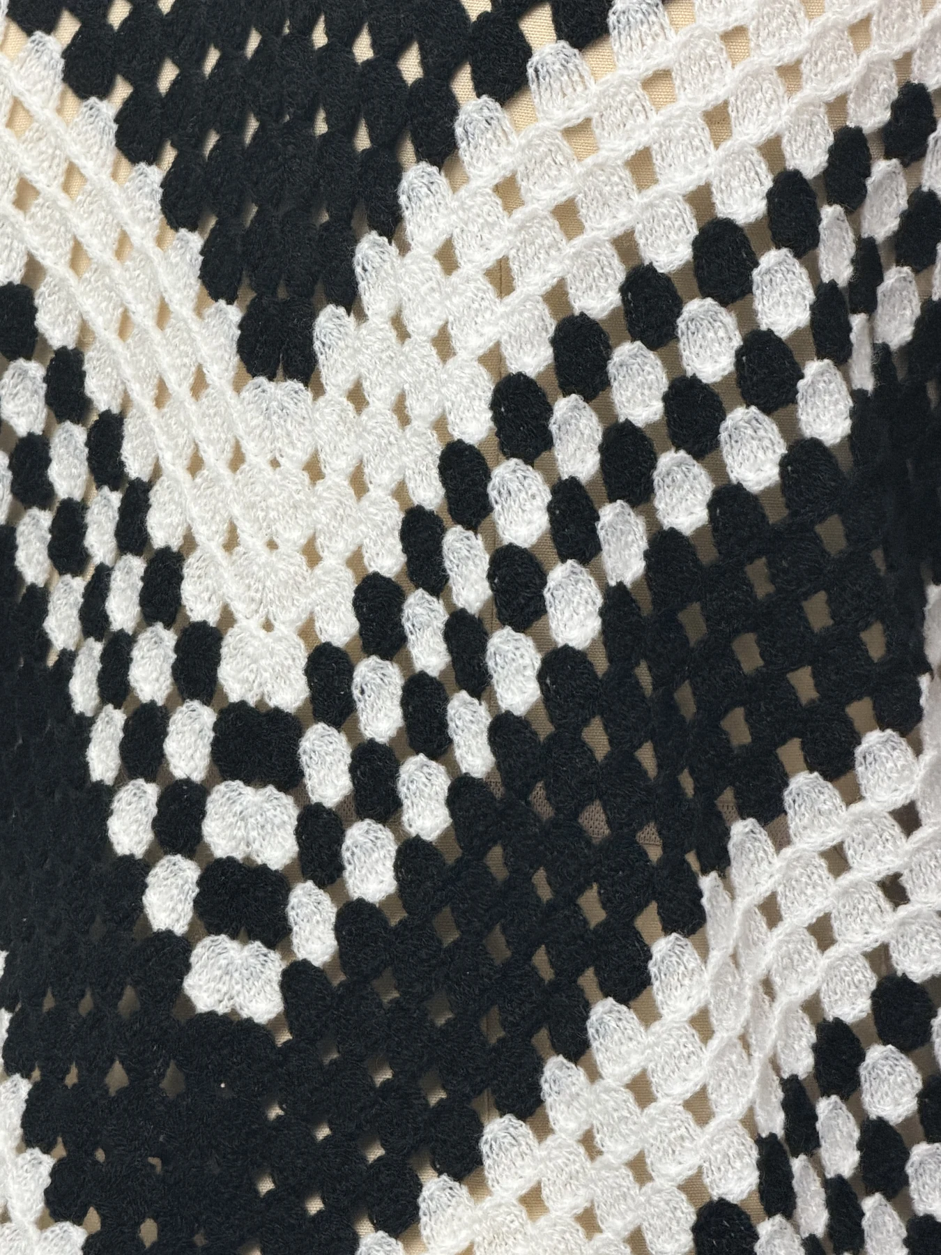 Wholesale Black Ivory Chevron Crochet-Look Poncho Sweater for OEM and private label production 3
