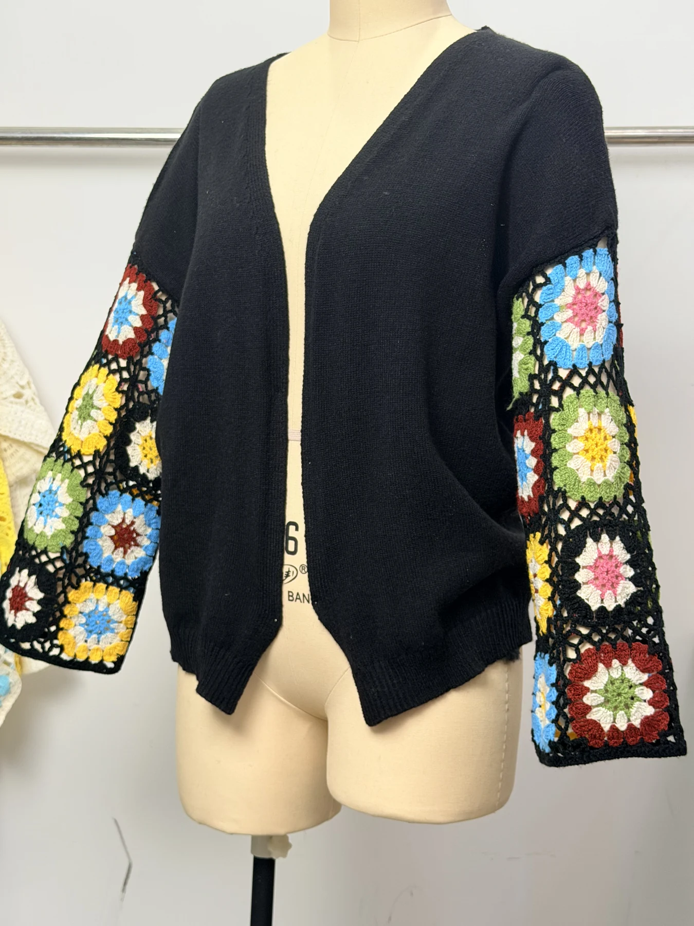 Wholesale Charcoal Granny Square Sleeve Knit Cardigan for OEM and private label production 4