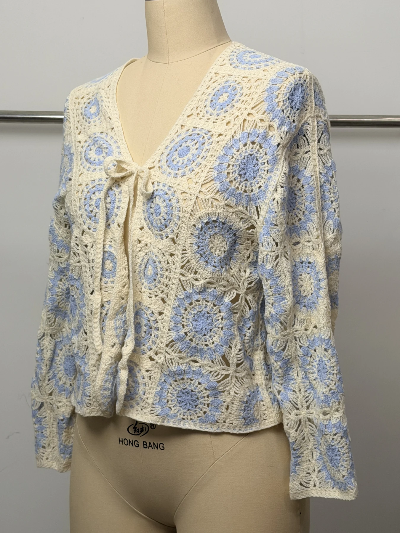 Wholesale Blue Ivory Paisley Crochet-Look Cardigan alternate view