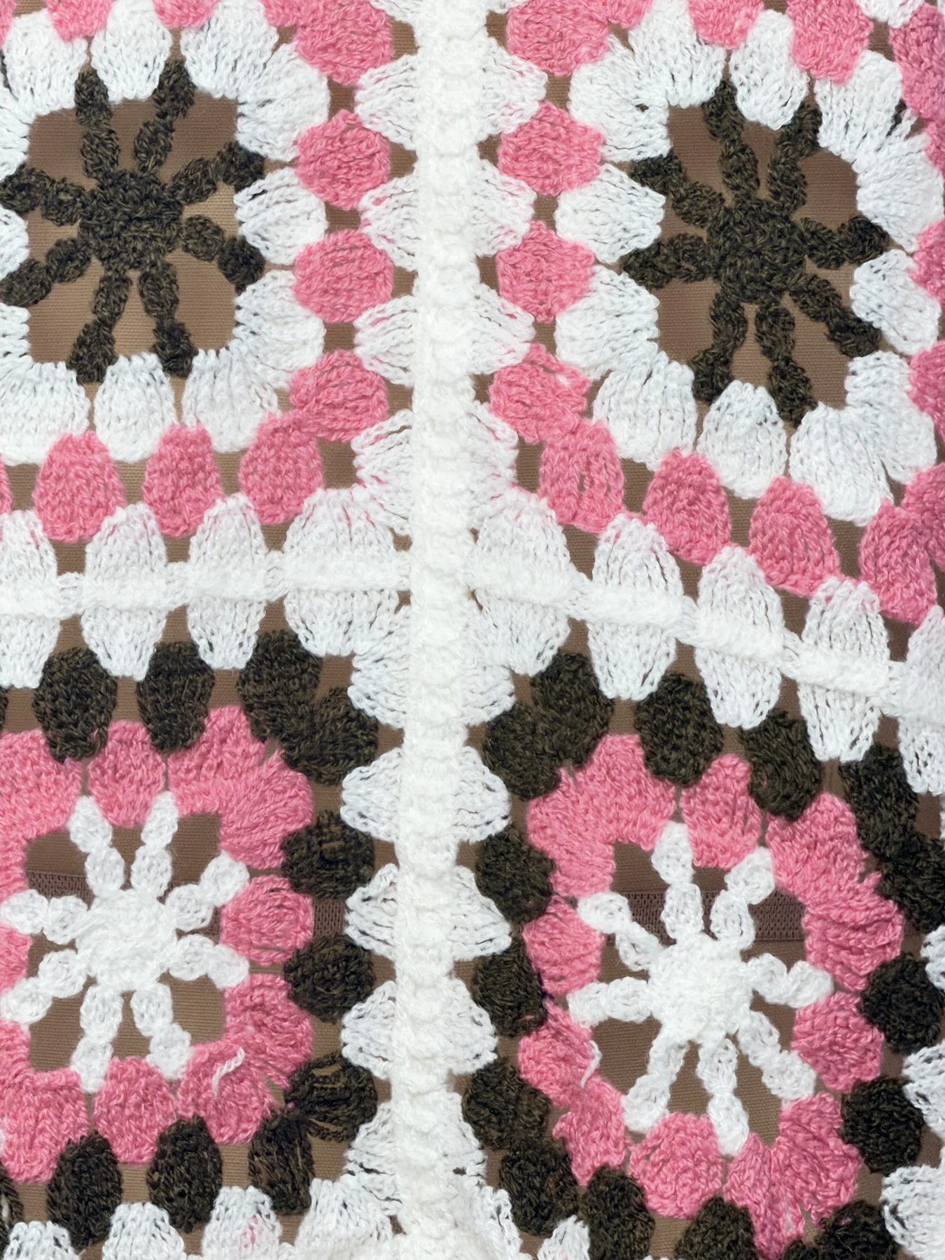 Wholesale Pink Green Granny Square Crochet-Look Cardigan for OEM and private label production 5