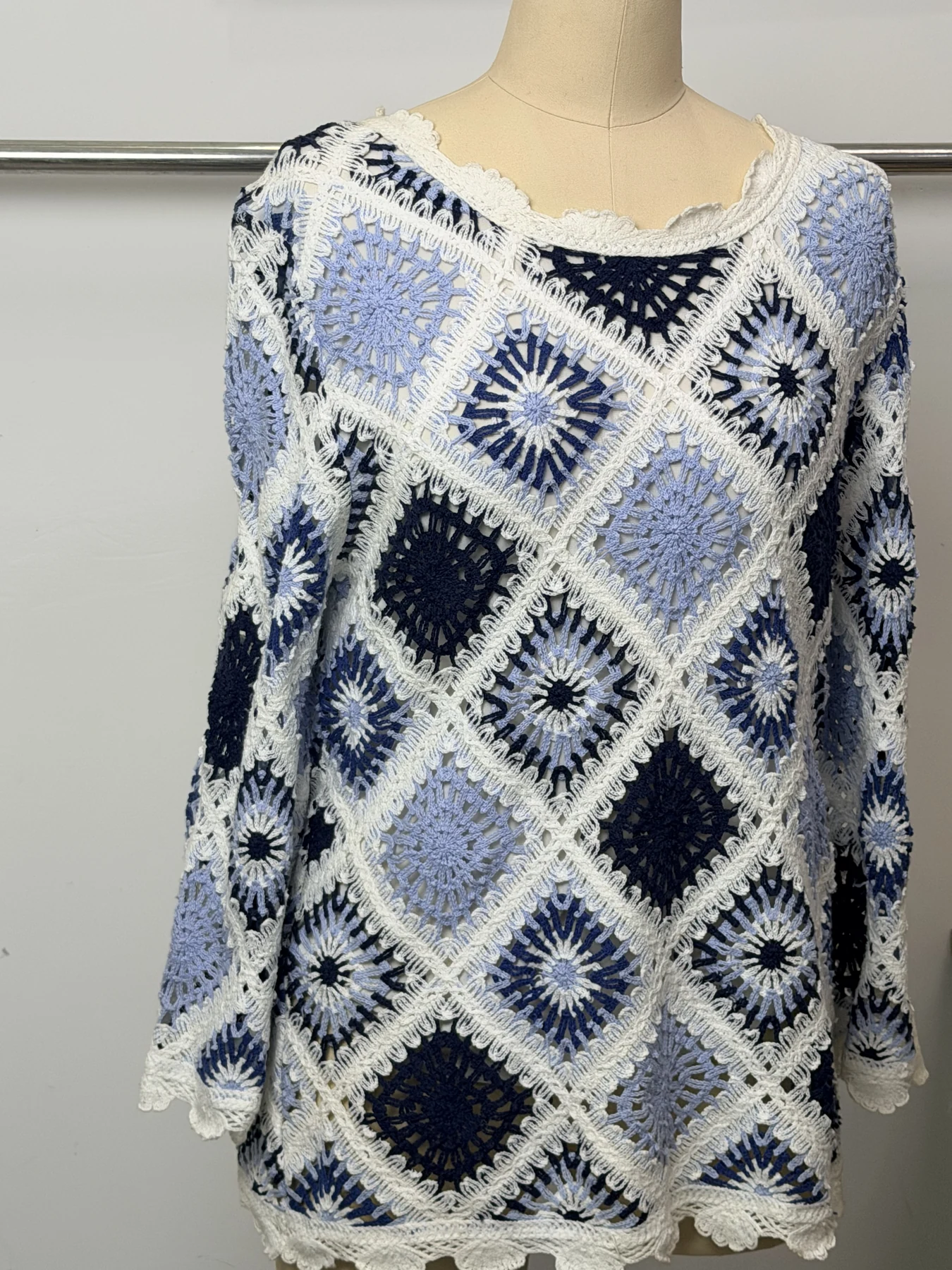 Wholesale Navy Ivory Diamond Crochet-Look Tunic alternate view
