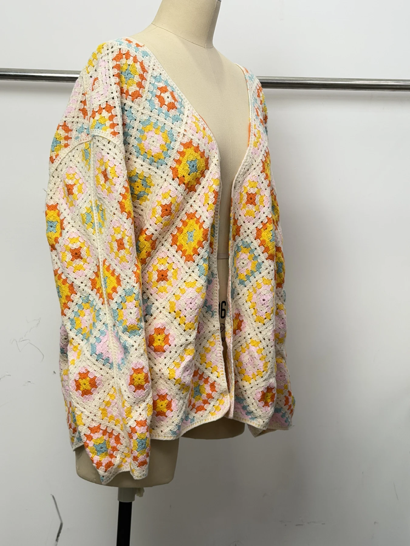 Wholesale Orange Yellow Floral Crochet-Look Cardigan for OEM and private label production 3
