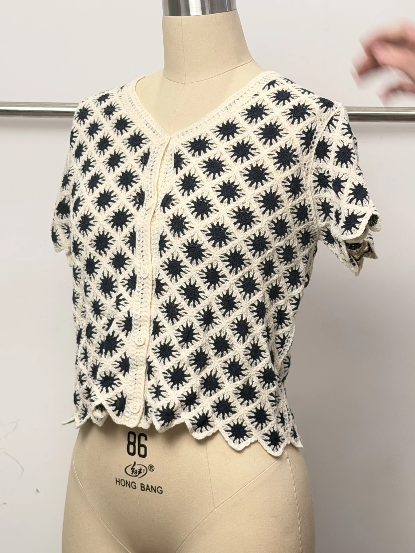 Wholesale Black Ivory Diamond Crochet-Look Short Sleeve Top alternate view