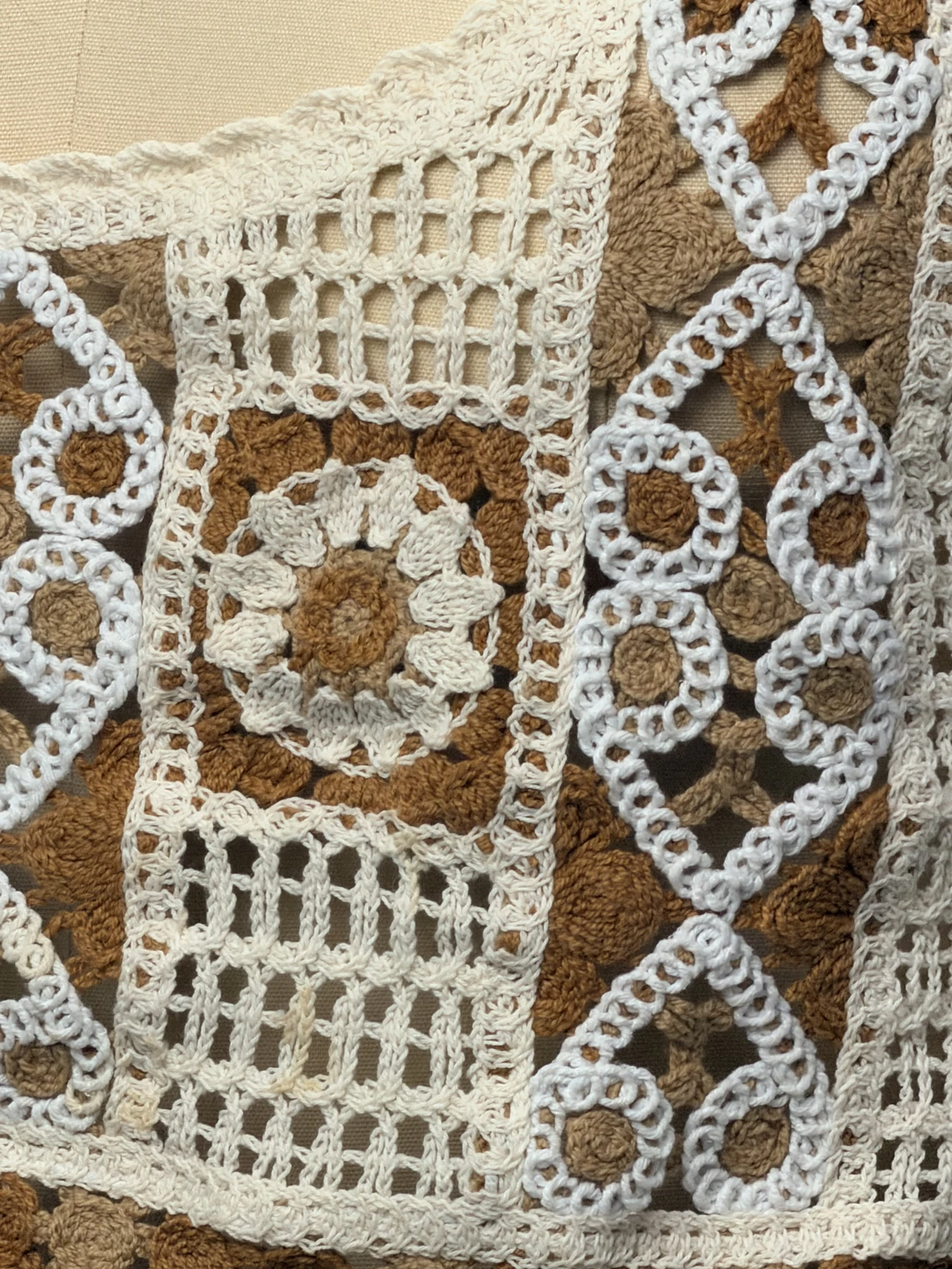 Wholesale Brown Ivory Square Motif Crochet-Look Crop Top for OEM and private label production 5