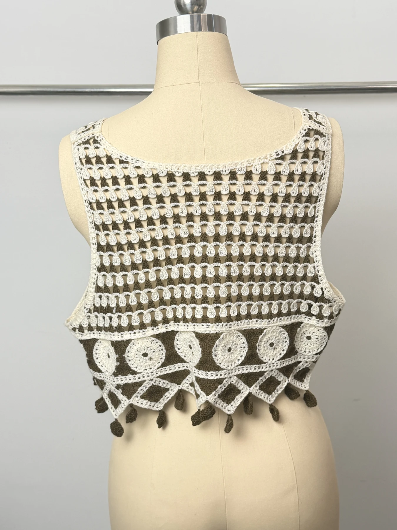 Wholesale Black Ivory Diamond Fringe Crochet-Look Vest alternate view