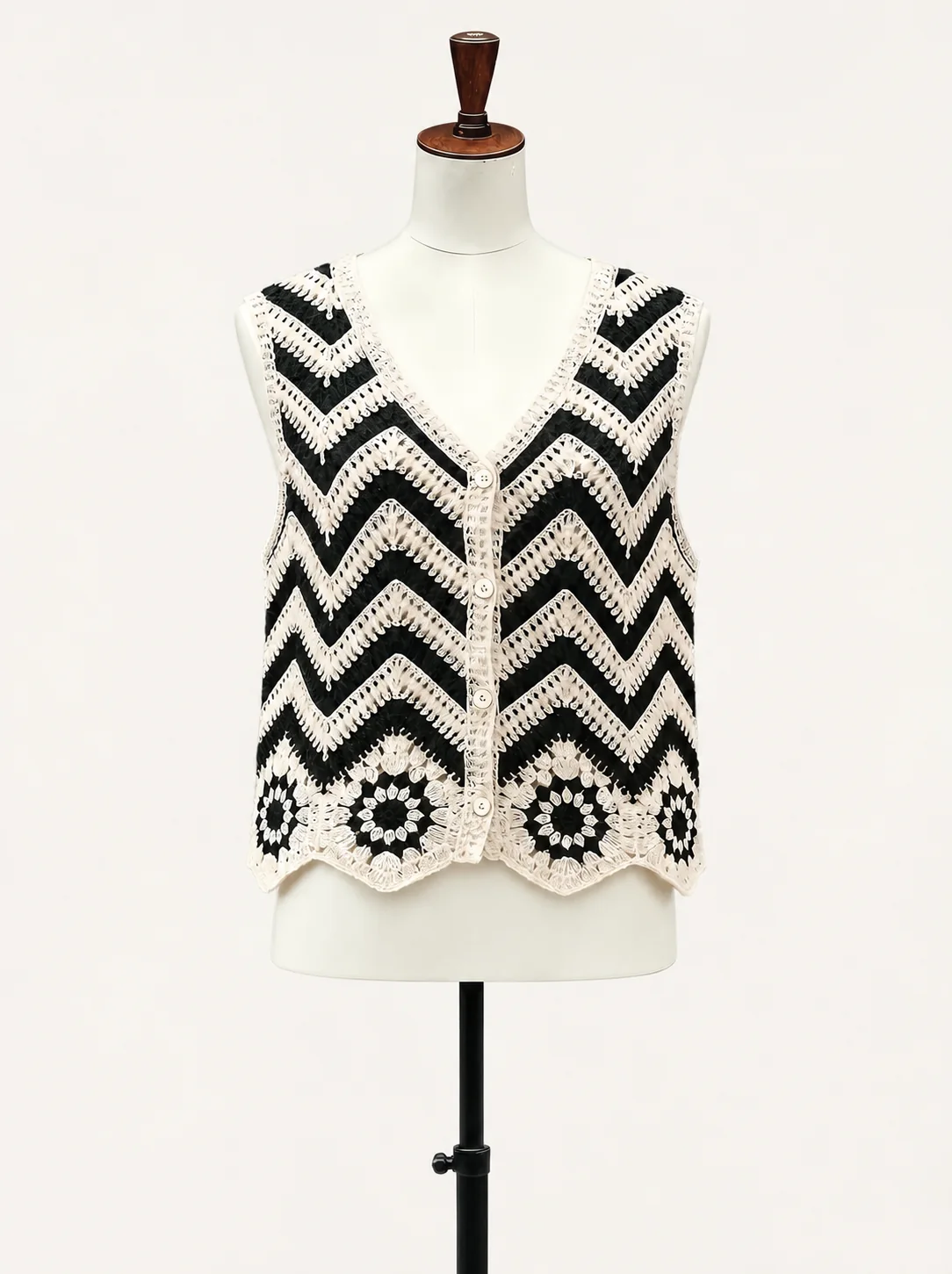Wholesale black chevron crochet-look vest for OEM and private label production